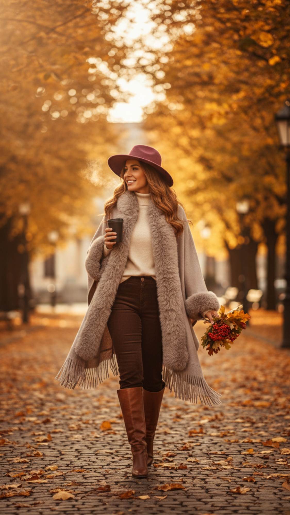 The 'Écrin' Faux Fur Trim Poncho