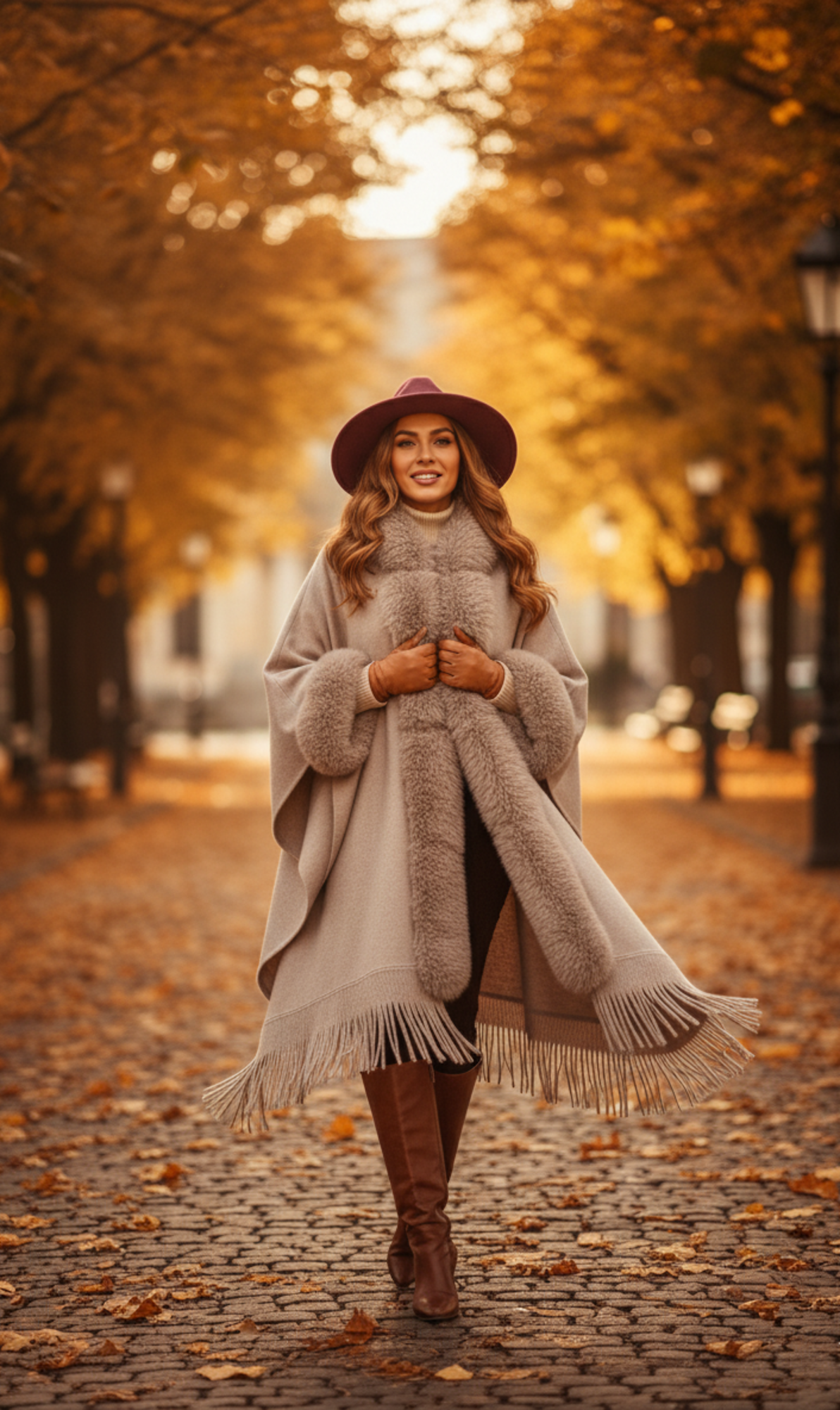 The 'Écrin' Faux Fur Trim Poncho