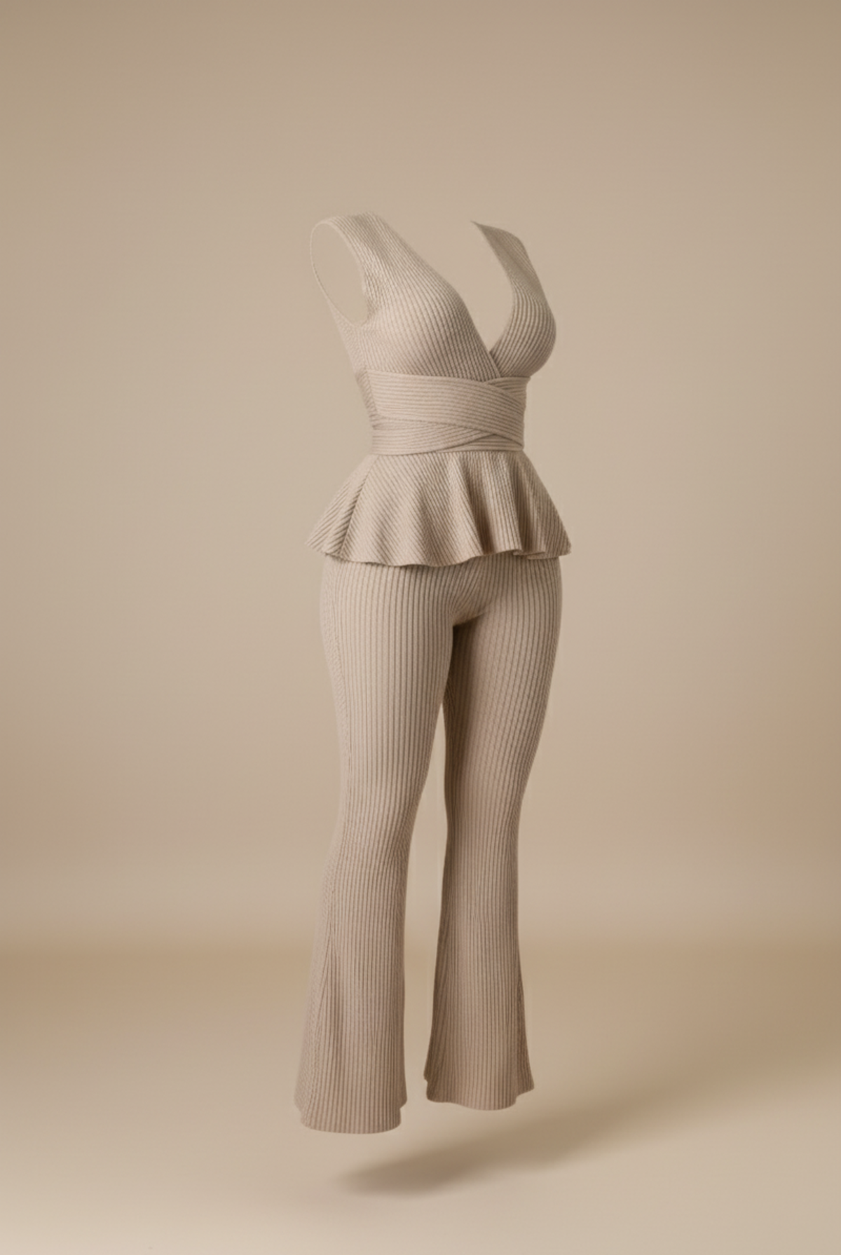 The 'Aisance' Ribbed Peplum & Flare Set