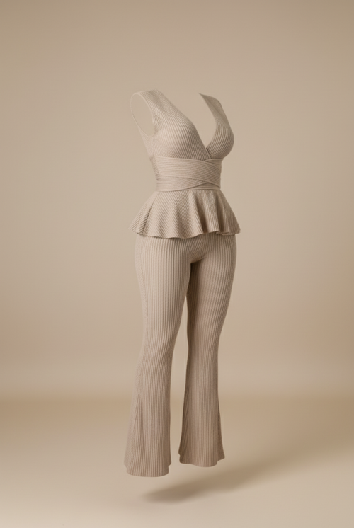 The 'Aisance' Ribbed Peplum & Flare Set