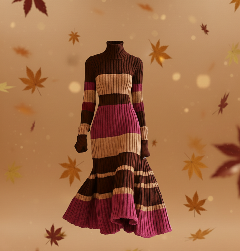 The 'Palette' Colour-Block Flared Knit Dress