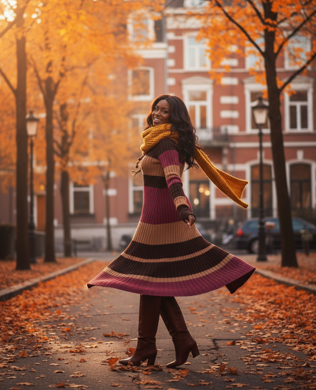 The 'Palette' Colour-Block Flared Knit Dress