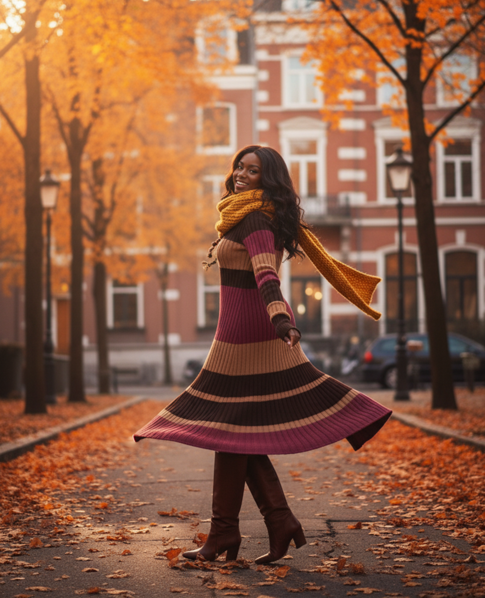 The 'Palette' Colour-Block Flared Knit Dress