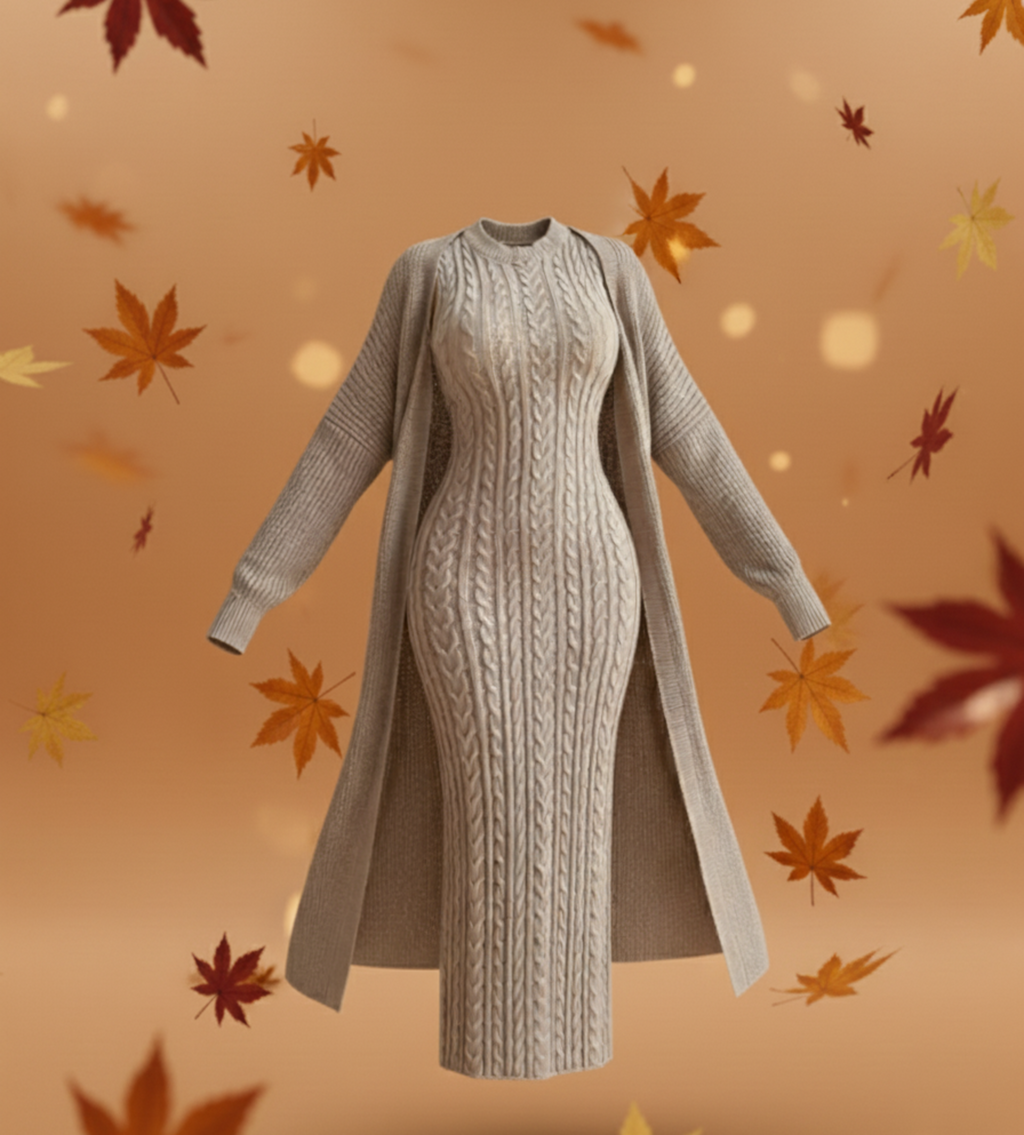 The 'Étreinte' Knit Dress & Cardigan Set